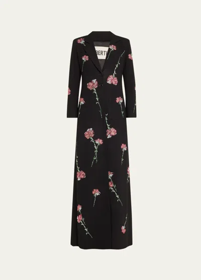 Libertine Cecil Beaton Pink Carnation Embellished Maxi Coat In Black