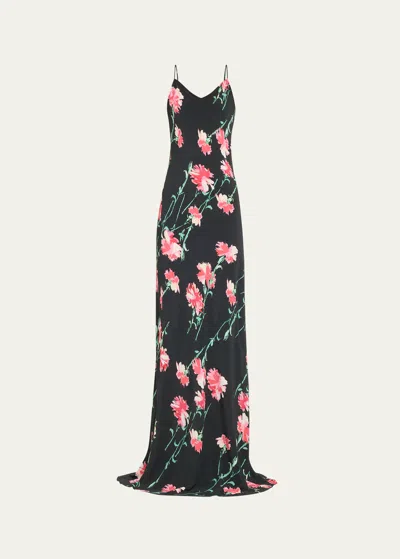 Libertine Cecil Beaton Pink Carnation Maxi Bias Slip Dress In Black