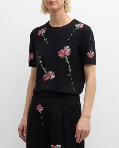 Libertine Cecil Beaton Pink Carnation Short-sleeve Cashmere Pullover In Black