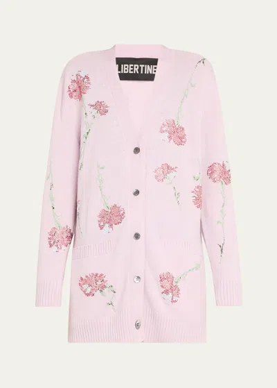 Libertine Cecil Lilac Cashmere Cardigan With Pink Carnation Crystal Embellishments