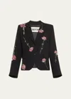 Libertine Cecil Short Blazer Jacket With Pink Carnation Crystal Embellishments In Black
