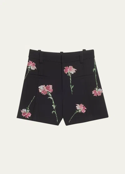 Libertine Cecil Tailored Shorts With Pink Carnation Crystal Embellishments In Black