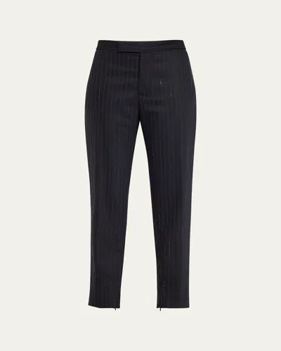 Libertine Crystal Pinstripe Skinny-leg Ankle Cigarette Pants In Nvy