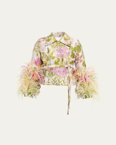 Libertine Dianthus Jacquard Feather-trim Single-breasted Jacket In Multi