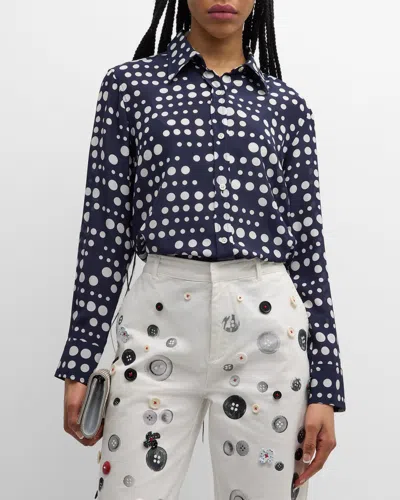 Libertine Dot Dotism New Classic Silk Shirt In Nvywht