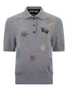 Libertine Embellished Turtle Polo Shirt In Gray