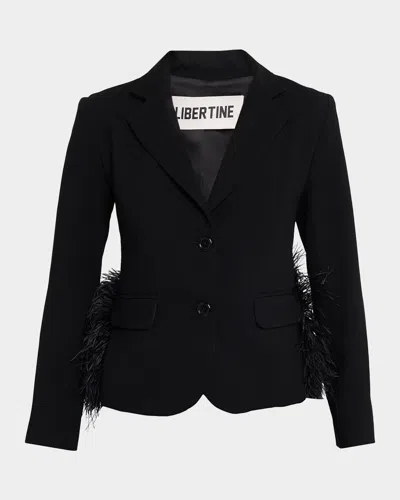 Libertine Feathered Single-breasted Jacket In Black