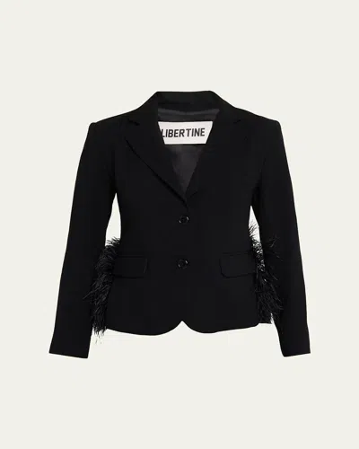 Libertine Feathered Single-breasted Jacket In Black
