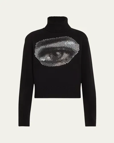 Libertine Five Senses Crystal Cropped Cashmere Turtleneck In Black