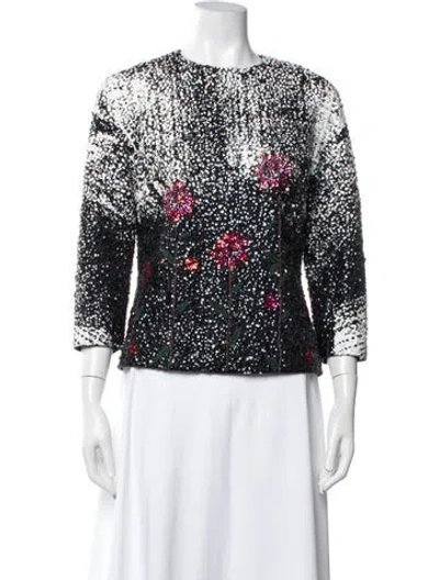 Pre-owned Libertine Floral Print Crew Neck Top In Black