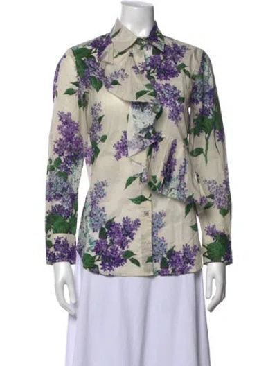Pre-owned Libertine Floral Print Long Sleeve Blouse In Neutrals