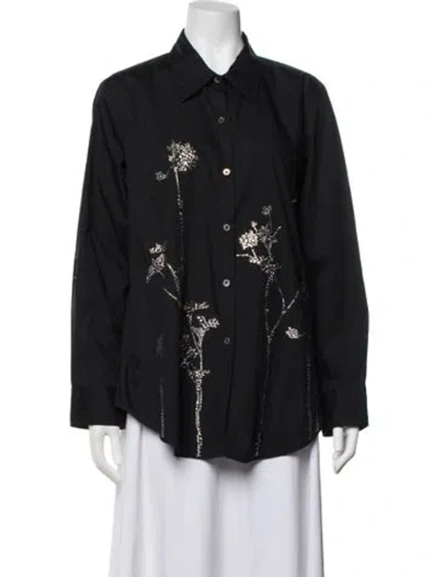 Pre-owned Libertine Floral Print Long Sleeve Button-up Top In Black