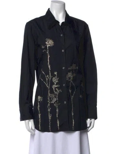 Pre-owned Libertine Floral Print Long Sleeve Button-up Top In Black