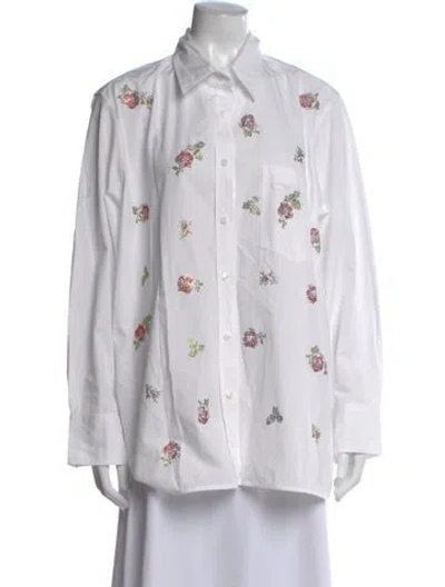 Pre-owned Libertine Floral Print Long Sleeve Button-up Top In White