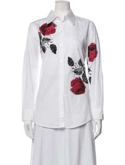 Pre-owned Libertine Floral Print Long Sleeve Button-up Top In White