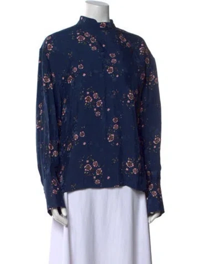 Pre-owned Libertine Floral Print Mock Neck Blouse In Blue
