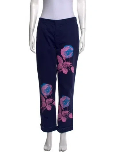 Pre-owned Libertine Floral Print Straight Leg Pants In Blue