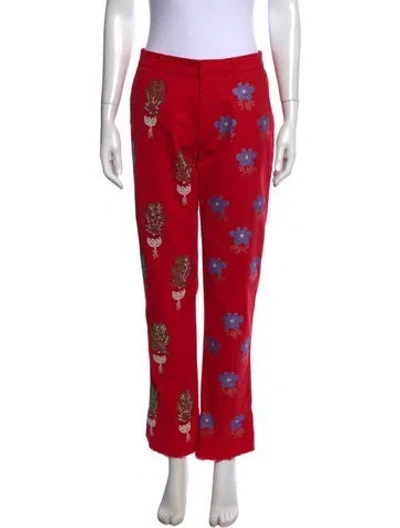 Pre-owned Libertine Floral Print Straight Leg Pants In Red