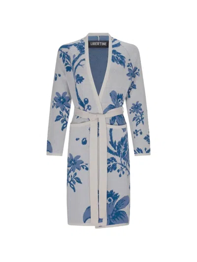 Libertine Floral-intarsia Belted Coat In Animal Print