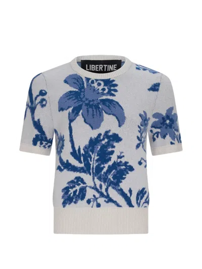 Libertine Floral-intarsia Short-sleeve Sweater In Multi
