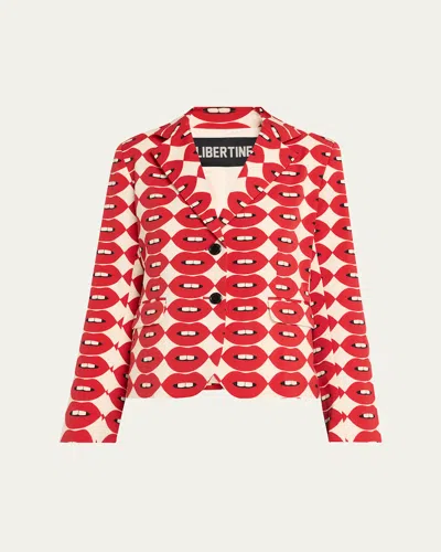 Libertine French Kissing In The Usa Printed Wool Short Blazer In Mul