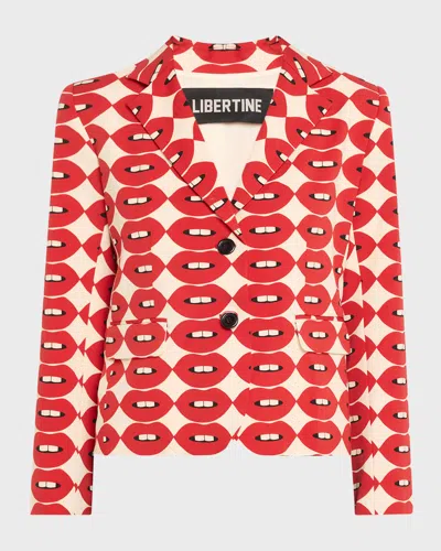 LIBERTINE FRENCH KISSING IN THE USA PRINTED WOOL SHORT BLAZER