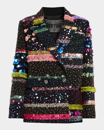 Libertine Gala Stripes Embellished Double-breasted Jacket In Multi