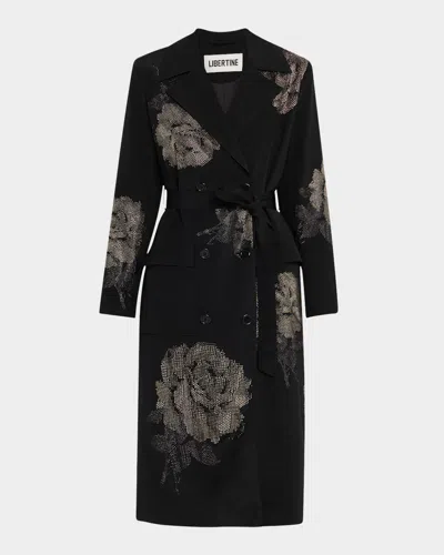 Libertine Ghost Rose Belted Long Trench Coat In Black