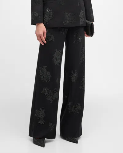Libertine Gothic Garden Crystal-embellished Wide-leg Pants In Black