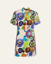 Libertine Gouache Printed Preppy Mini Polo Dress