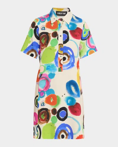 Libertine Gouache Printed Preppy Mini Polo Dress In Multi