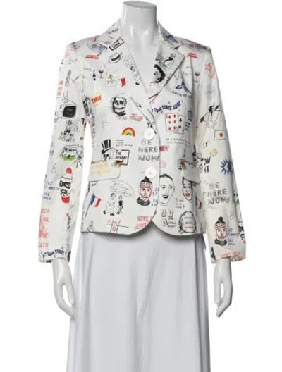 Pre-owned Libertine Graphic Print Blazer In White