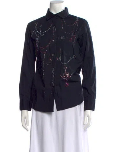 Pre-owned Libertine Graphic Print Long Sleeve Button-up Top In Blue