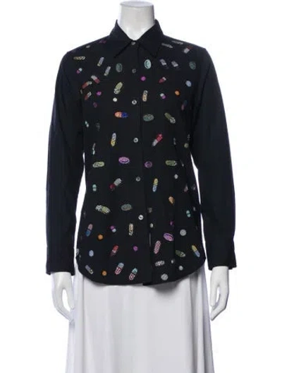 Pre-owned Libertine Graphic Print Long Sleeve Button-up Top In Blue