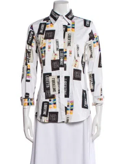 Pre-owned Libertine Graphic Print Long Sleeve Button-up Top In Neutral
