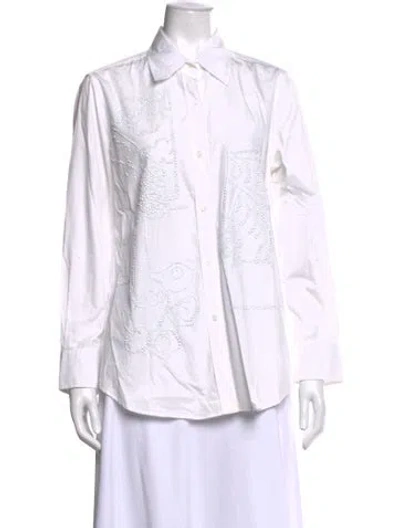 Pre-owned Libertine Graphic Print Long Sleeve Button-up Top In White
