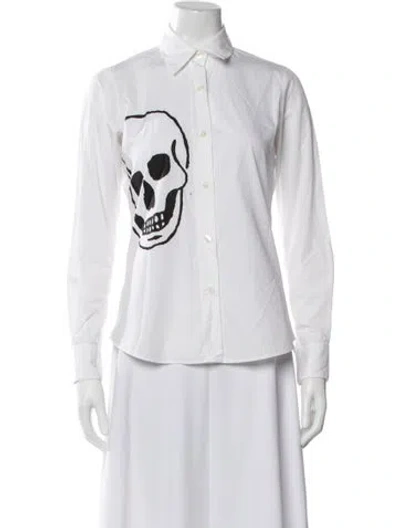 Pre-owned Libertine Graphic Print Long Sleeve Button-up Top In White