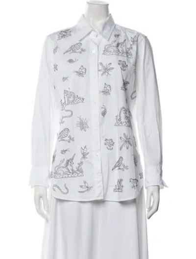Pre-owned Libertine Graphic Print Long Sleeve Button-up Top In White