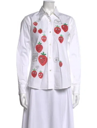 Pre-owned Libertine Graphic Print Long Sleeve Button-up Top In White