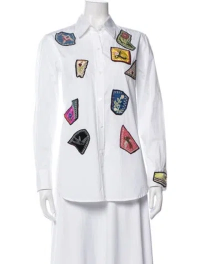 Pre-owned Libertine Graphic Print Long Sleeve Button-up Top In White