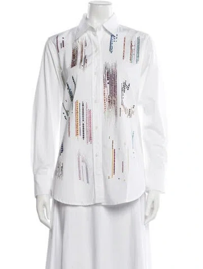 Pre-owned Libertine Graphic Print Long Sleeve Button-up Top In White