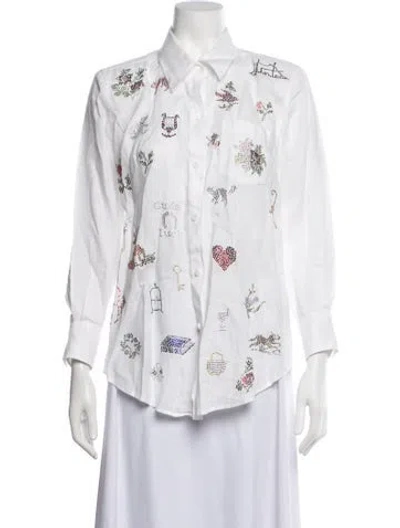 Pre-owned Libertine Graphic Print Long Sleeve Button-up Top In White