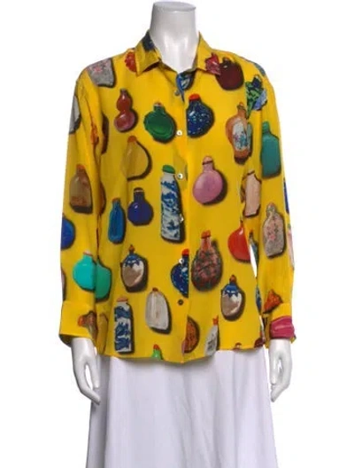 Pre-owned Libertine Graphic Print Long Sleeve Button-up Top In Yellow