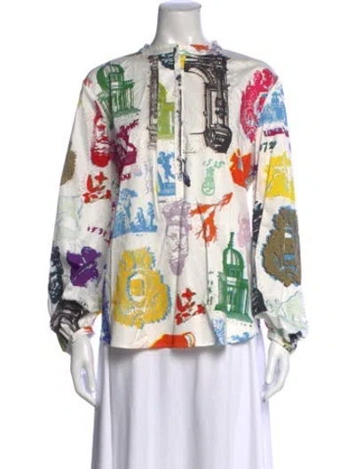 Pre-owned Libertine Graphic Print Long Sleeve Top In White