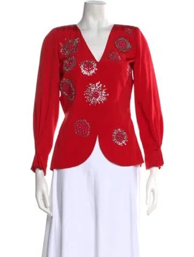 Pre-owned Libertine Graphic Print V-neck Top In Red