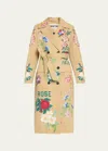 Libertine Hand Quilted Floral Trench Coat With Tie Belt In Khk