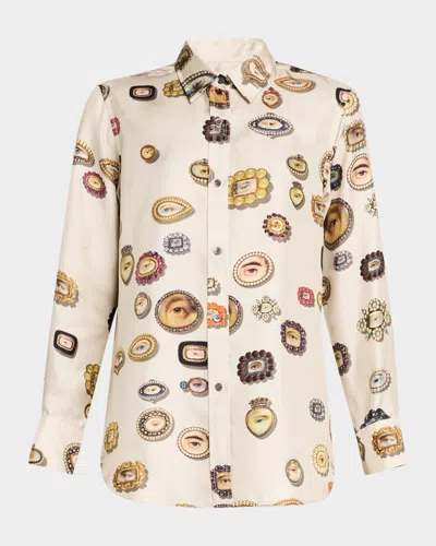 Libertine Ivory Lovers Eyes Silk Button-down Shirt In Frvnl