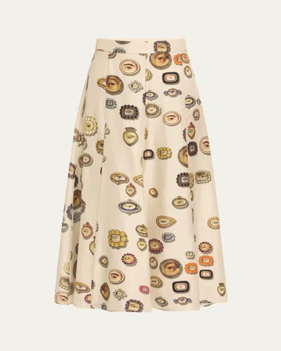 Libertine Ivory Lovers Eyes Tulip Midi Skirt In Frvnl
