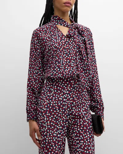 Libertine Keith Confetti-print Neck-tie Slim Silk Blouse In Redwhnv