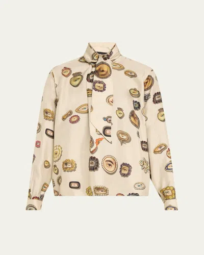 Libertine Keith Lovers Eyes-print Silk Scarf Blouse In Frvnl